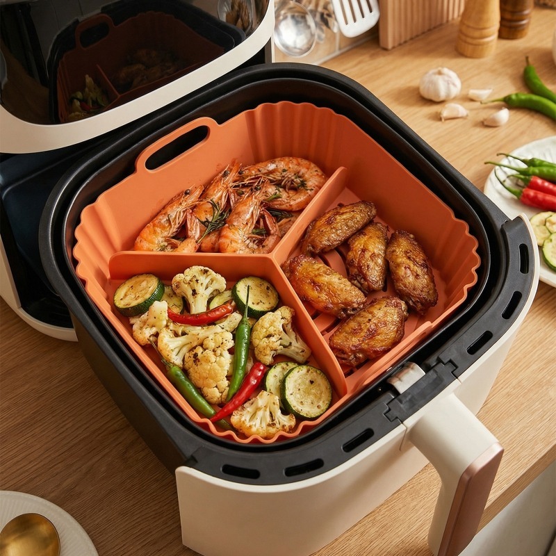 Microwave Oven - Reusable 3‑Compartment Divider Silicone Air Fryer